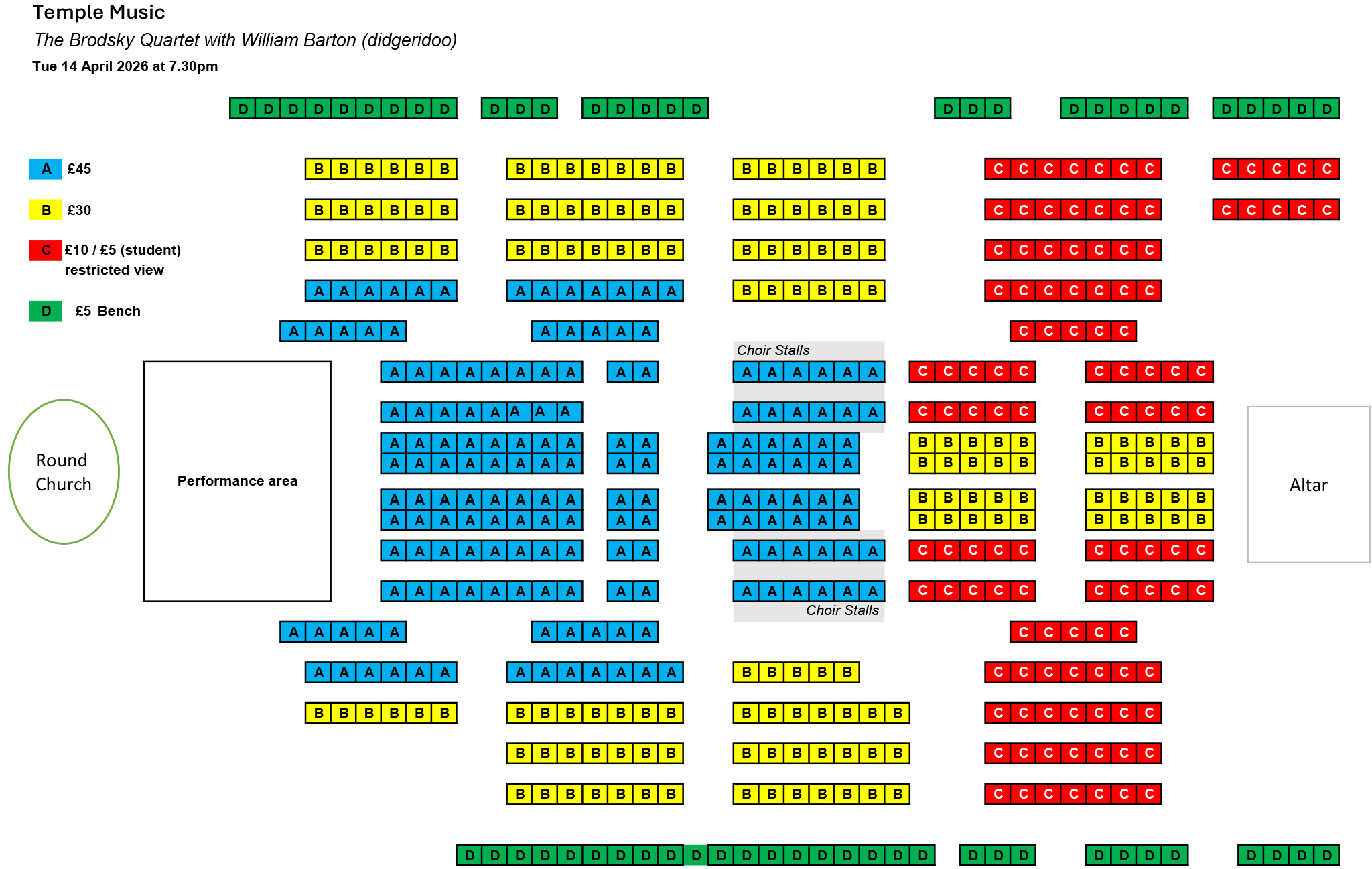 Seating plan Brodsky Quartet & William Barton
