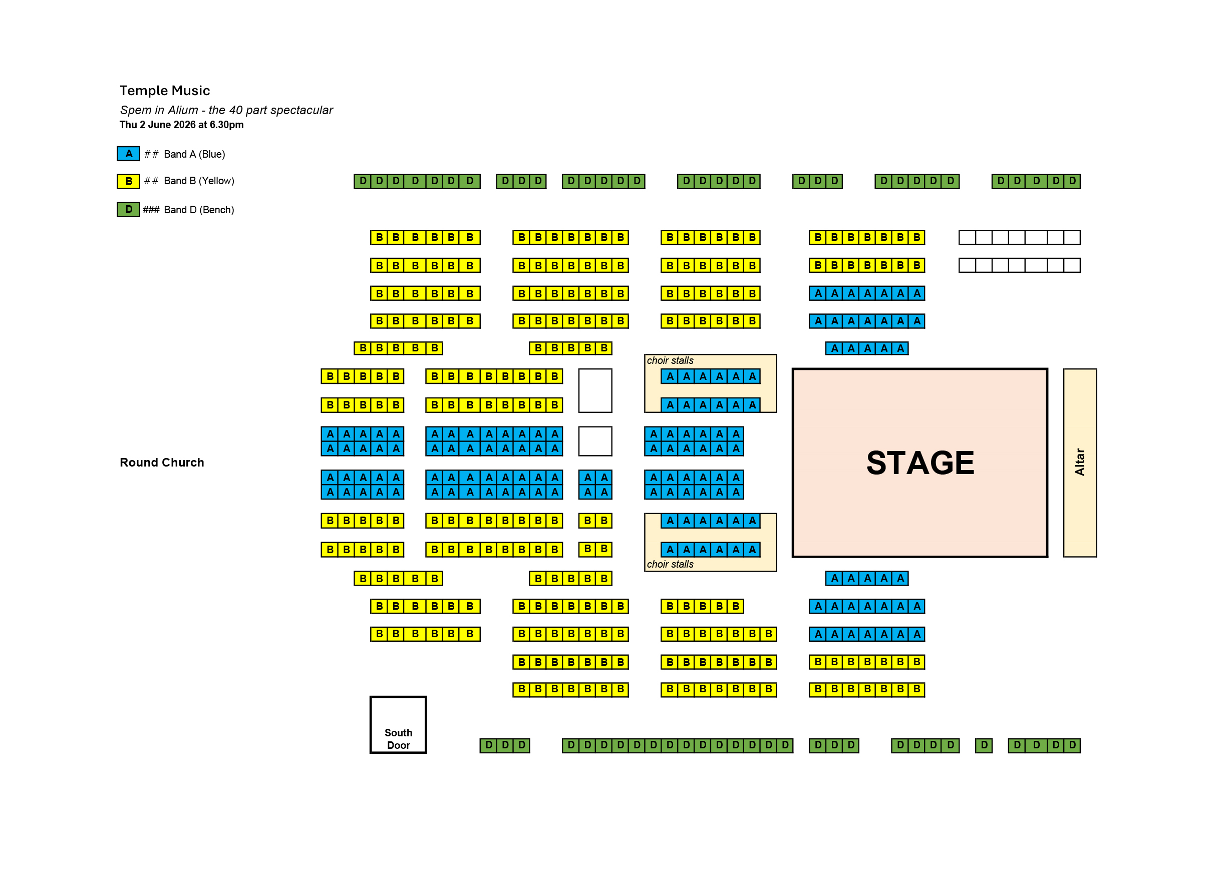 Seating plan Spem in Alium - the 40 voice spectacular